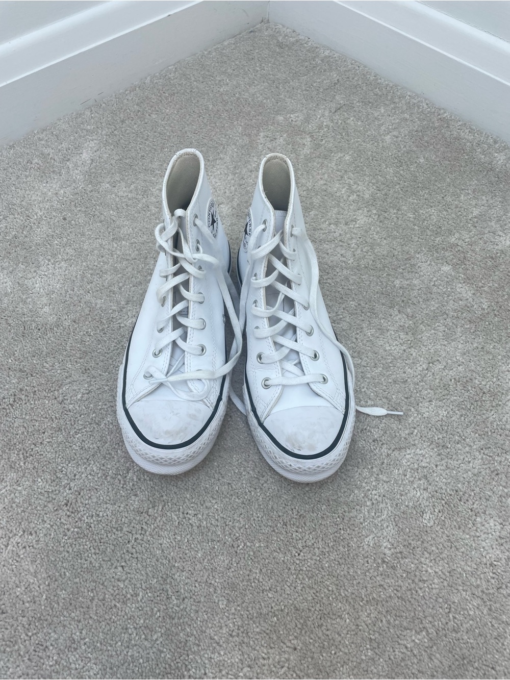 Converse White High-Top Canvas Sneakers with Black Trim - Women's